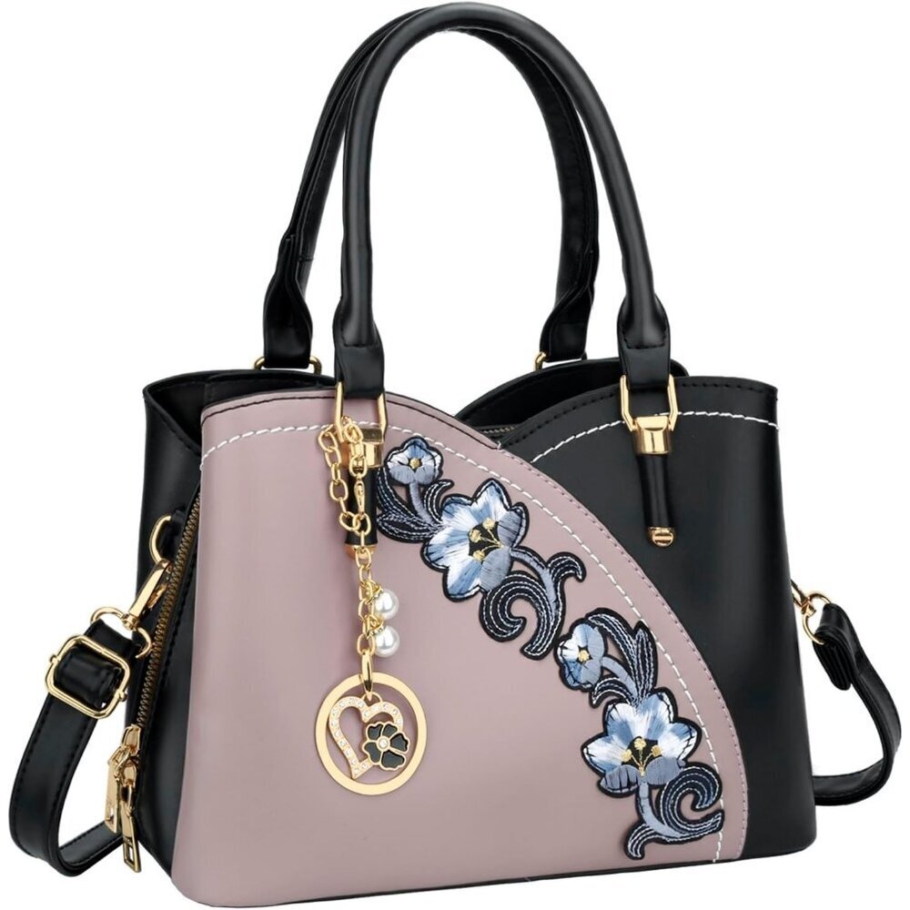 Womenâs Black Purple Triple Compartment Satchel Fashion Top Handle Shoulder Bag